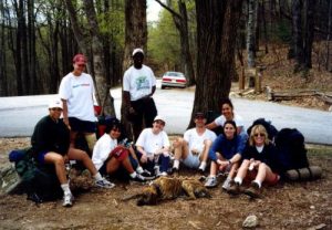 <b>Back At The Trailhead</b><br> What a hike! Here we are back at the trailhead with a stray dog we found on the trail. The park ranger eventually found his owner.