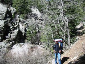 <b>Tom at Indian Cave.</b><br> The cave is just to his left, and will easily shelter half a dozen hikers.