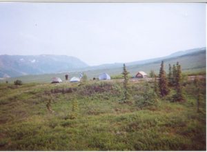 <b>Our Campsite On Day Two</b><br> We found a nice campsite in this valley, but the winds picked up overnight and tried to blow us off this little ridge.