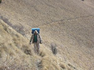 <b>Crest Trail, Three Rivers Canyon Bowl</b><br> Crest is about 50 yards above me on the hill. Notice the slope.