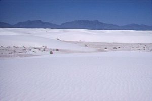 <b>The dune field</b><br> White Sands looking West toward the Organ Mountains 40 miles away.