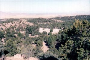 <b>View from midway</b><br> Looking East from about midway up. Terrain changes from pinon and juniper high desert to pines up high.l