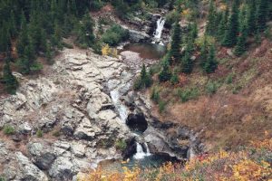 <b>dry fork falls-zoom</b><br> Here are the same falls in the Dry Fork Valley, just zoomed in. Notice the trees next to the falls for scale.