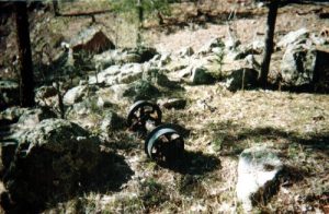 <b>Ore Car Wheel Trucks</b><br> A set of trucks from one of the mines along the way. Only the largest mines had tracks and ore cars.