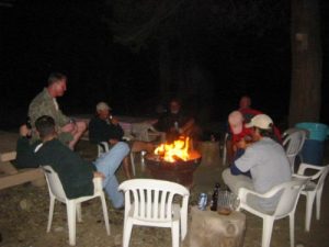 <b>Campfire Conversation</b><br> After dinner, we hung out next to the bar and caught up with some other hikers and staff around the campfire.