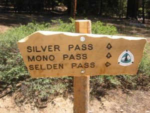 <b>Trail Sign At The Pacific Crest and John Muir Trail</b><br> Mono Creek Trail reaches the PCT/JMT about 1.4 miles from the Vermillion Valley Ranch drop off point on the eastern side of Lake Edison.