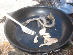 <b>The Remnants Of Our Fish Fry</b><br> Yeah, I used too much lemon this time but the skin and bones peel right off of the trout.