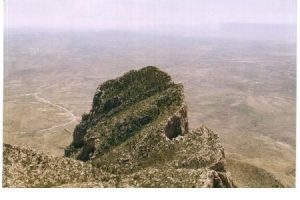 <b>El Capitan</b><br> Viewed from the top of Guadalupe Peak, looking down on El Capitan.