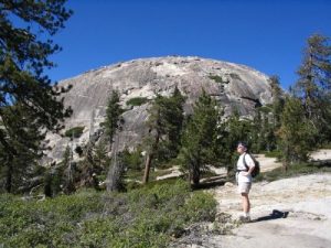 <b>Sentinel Dome from the trail</b><br> The trail goes to the right from here. You climb the dome from right to left - not nearly as steep as it looks.