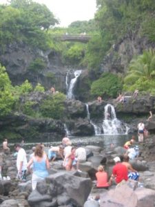 <b>The Pools At Kuloa Point</b><br> Here's a view of the two waterfalls (each with a sizeable view) and the bridge that leads to Hana.