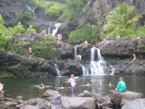 <b>Another Look At The Pools</b><br> An ancient lava flow traveled through here to create the pools and now the place is mobbed with tourists - especially on a hot summer day. It is well worth a visit and there is camping nearby in a designated park site for backpackers. It has amazing views out to the ocean from a high ridge.