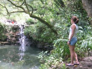 <b>Waikamoi Falls</b><br> Two guys are trying to get the courage up to jump off Waikamoi Falls in the distance.