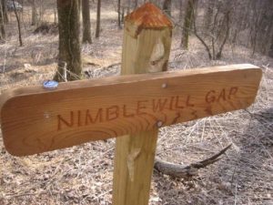 <b>Nimblewill Gap</b><br> Trail sign near US Forest Road 28.