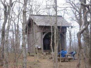 <b>Springer Mountain Shelter</b><br> Looking north at the shelter from the blue blazed side trail.