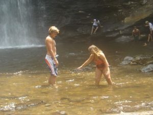 <b>Kids at Looking Glass Falls</b><br> David and Caitlin playing at Looking Glass Falls, Pisgah National Forest. Jul 2006