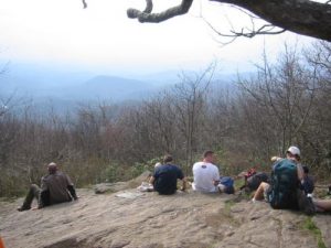 <b>Enjoying The View</b><br> Thru-hikers resting at the summit of Springer Mountain.