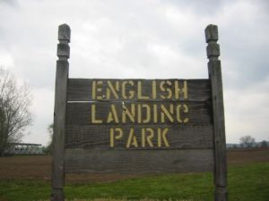 <b>English Landing Park</b><br> Entrance sign to the park upstream from the main trailhead and near the baseball fields.