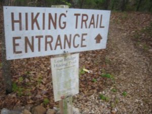 <b>The Trailhead</b><br> A trailhead marker near the parking area for The Lost Bridge Hiking Trail at Beaver Lake.