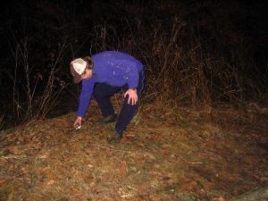 <b>The Brunn Tumble</b><br> Brunn recovers after a nasty (but hilarious) tumble down the hill in front of Pecks Corner Shelter.