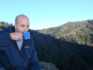 <b>Charlies Bunion 2</b><br> Adam enjoying his coffee at Charlies Bunion.