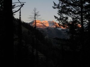<b>Sunrise on Twin Peaks</b><br> A view at dawn from the Bear Canyon Trail.