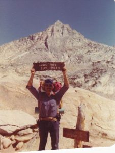 <b>Burro Pass, 10656'</b><br> Gary at Burro Pass summit. Matterhorn Peak behind. 8/11/1976