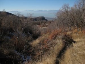 <b>Looking Out Over Utah Lake</b><br> This is where the trail emerges from Battle Creek Canyon up on top of the bench overlooking Utah Valley.