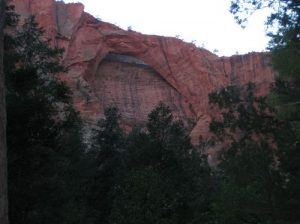 <b>Kolob Arch</b><br> The sun had set behind the cliffs, so I didn't have the best light for a picture of the arch, but hey, I did the torturous hike in, so I had to get the pic. 8/20/10