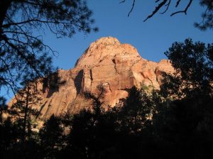 <b>Gregory Butte</b><br> This is Gregory Butte catching the morning sunlight as viewed from Camp #13 in LaVerkin Canyon. 8/21/10