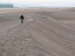 <b>Stick to the Crest</b><br> My wife, Debbi, zig-zagging heer way to High Dune. 10/22/10