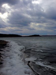 <b>Frozen Water</b><br> Shore line of Truman Lake showing the ice breaking up